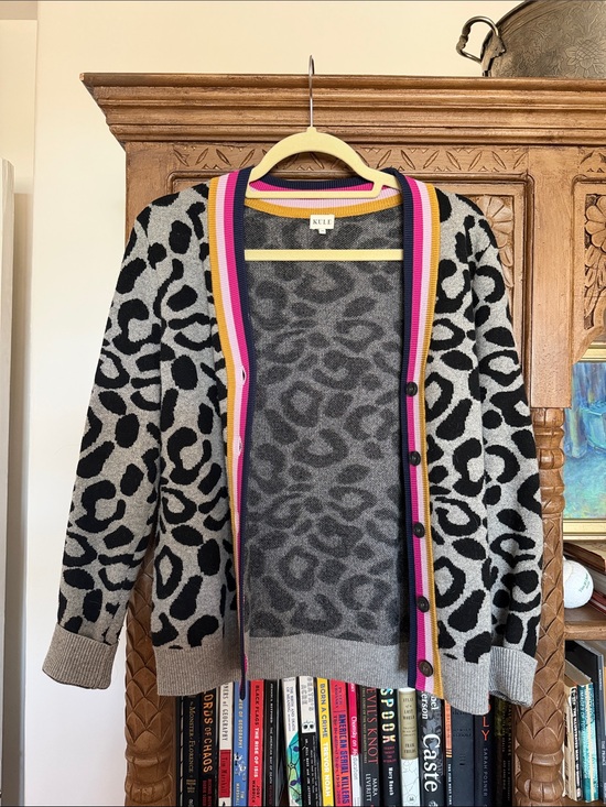 KULE Sweaters - KULE Black and Gray Leopard Cardigan with Pink and Yellow Trim